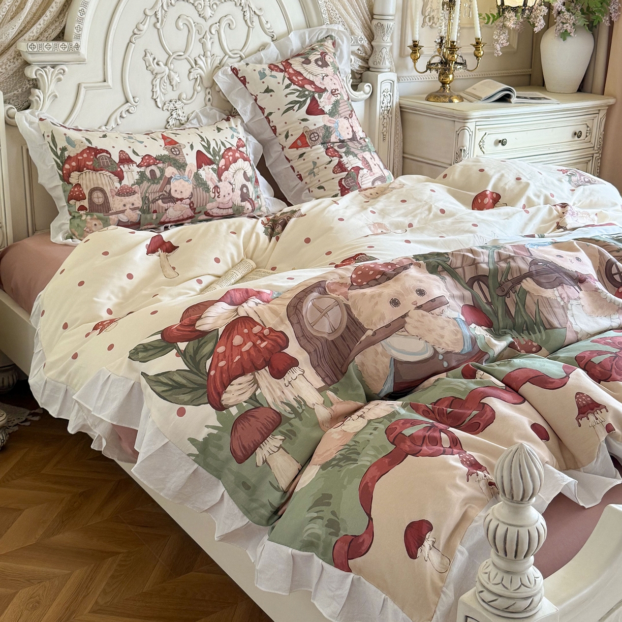 91家纺网 家纺一手货源 找家纺 桃喜 2026新款亲肤舒适洛丽塔系列四件套 森林音乐会