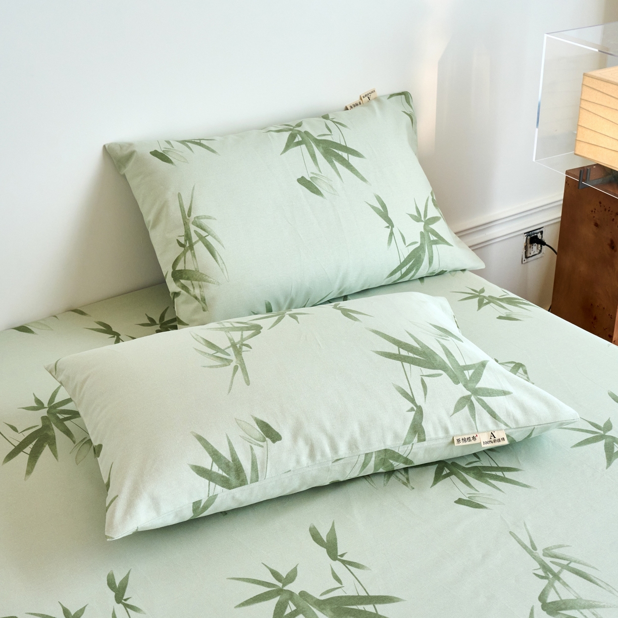 91家纺网 家纺一手货源 找家纺 春皖家纺 2026新款全棉老粗布普通款单枕套枕套单件 竹影（无印款）
