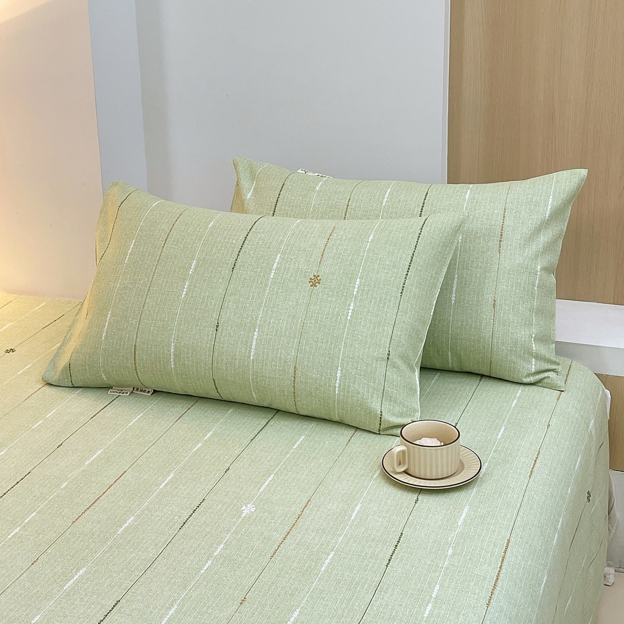 春皖家纺 2026新款全棉老粗布普通款单枕套枕套单件 自然-绿