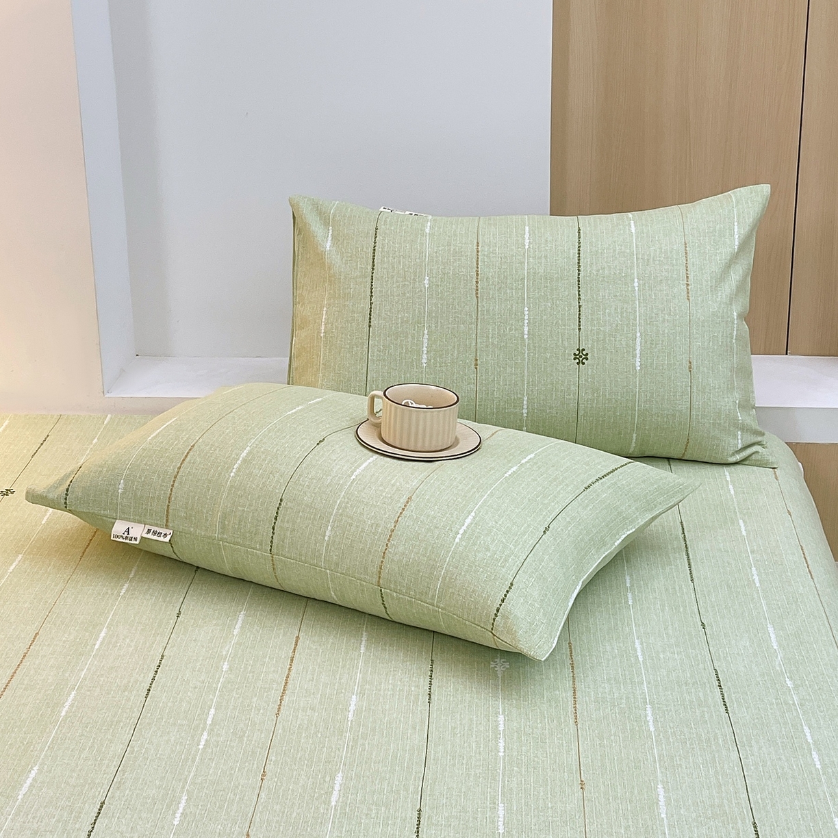 91家纺网 家纺一手货源 找家纺 春皖家纺 2026新款全棉老粗布普通款单枕套枕套单件 自然-绿