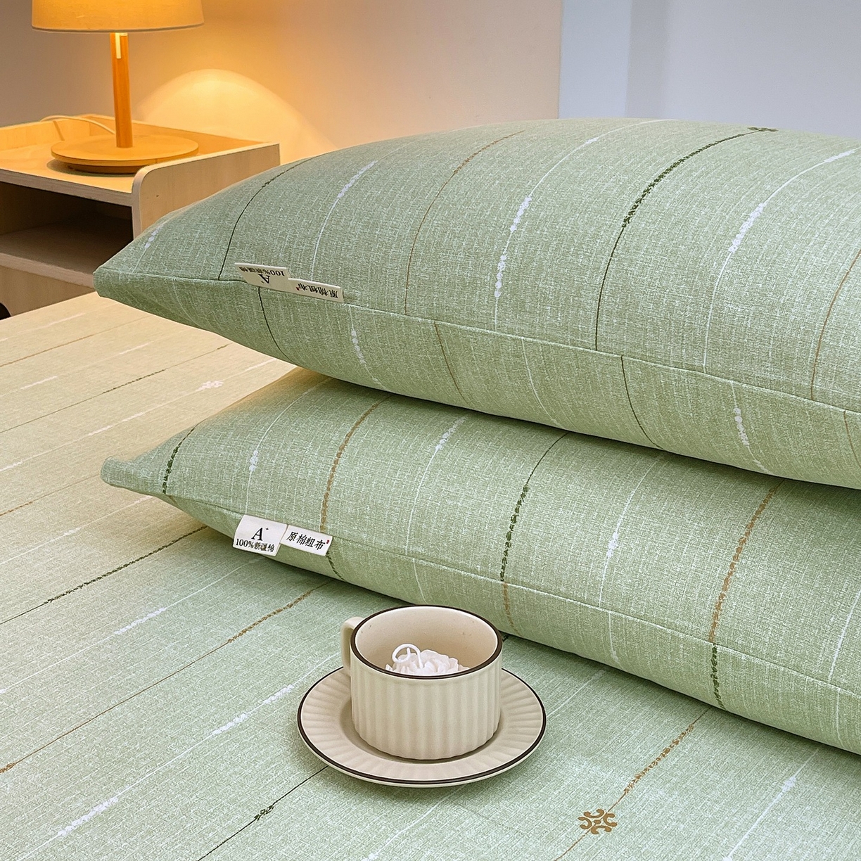 91家纺网 家纺一手货源 找家纺 春皖家纺 2026新款全棉老粗布普通款单枕套枕套单件 自然-绿