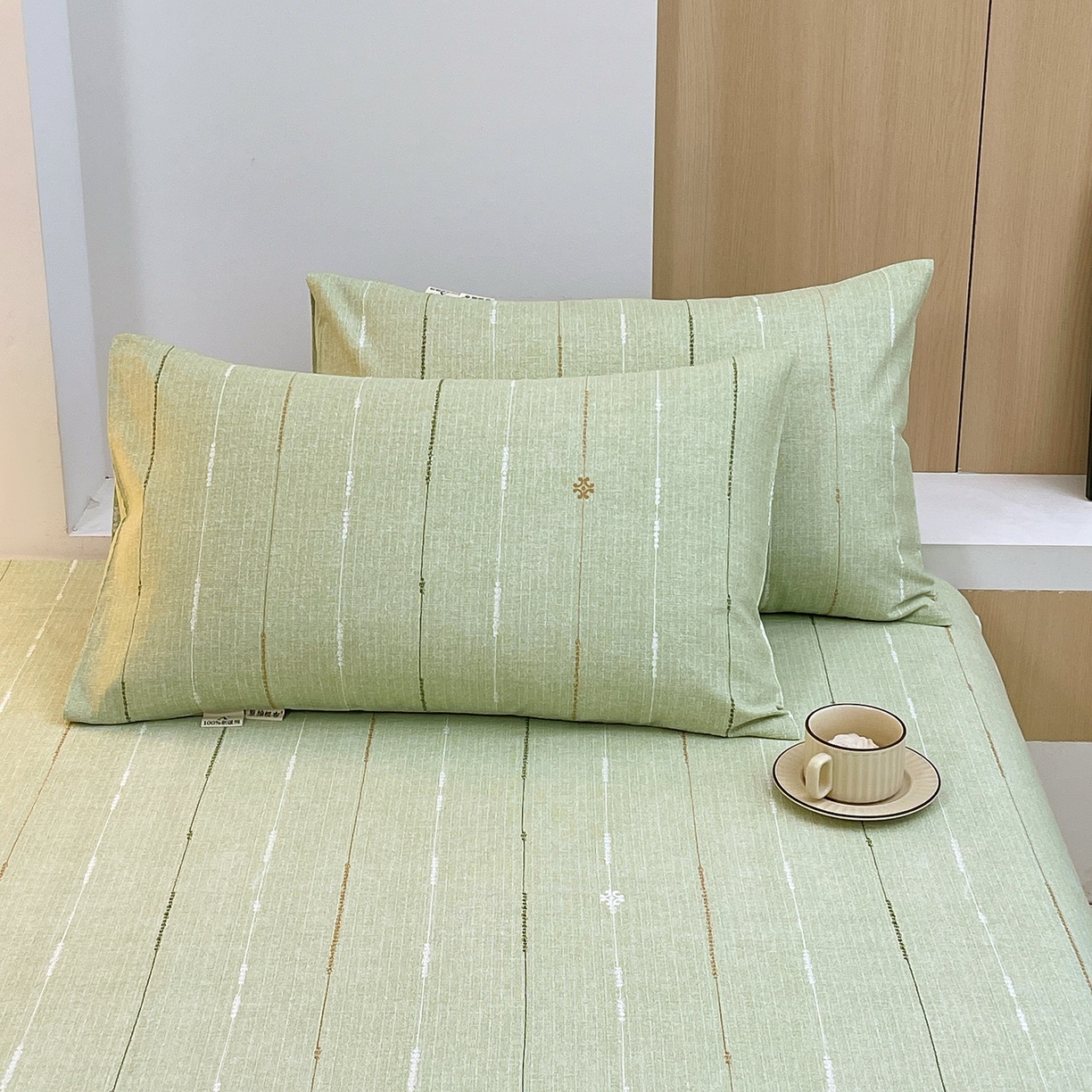 91家纺网 家纺一手货源 找家纺 春皖家纺 2026新款全棉老粗布普通款单枕套枕套单件 自然-绿