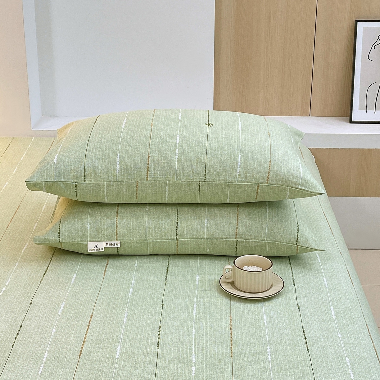 91家纺网 家纺一手货源 找家纺 春皖家纺 2026新款全棉老粗布普通款单枕套枕套单件 自然-绿