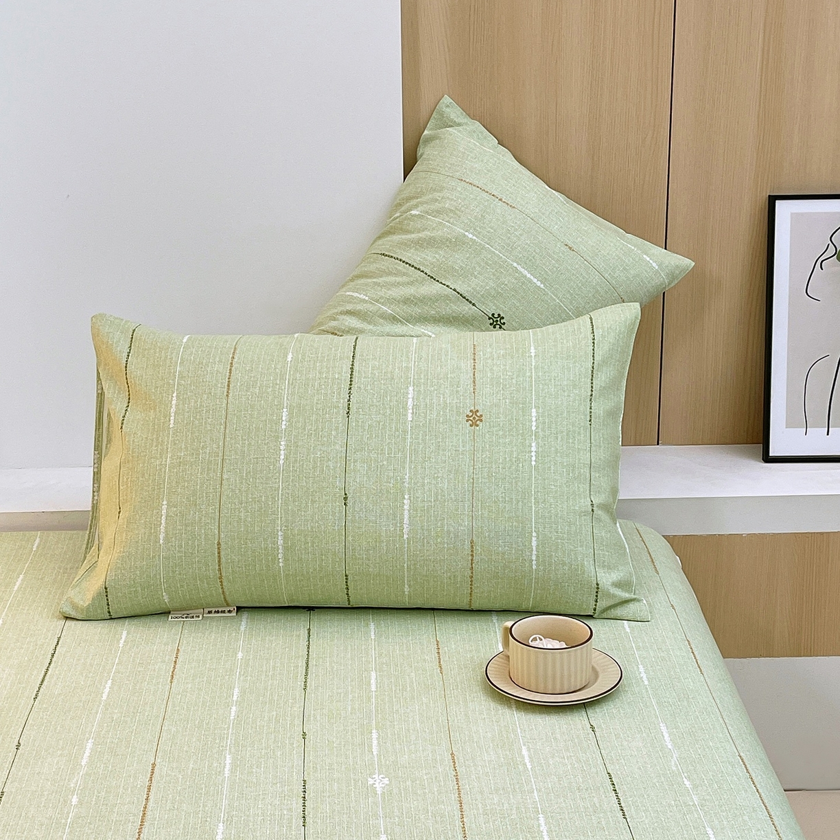 91家纺网 家纺一手货源 找家纺 春皖家纺 2026新款全棉老粗布普通款单枕套枕套单件 自然-绿