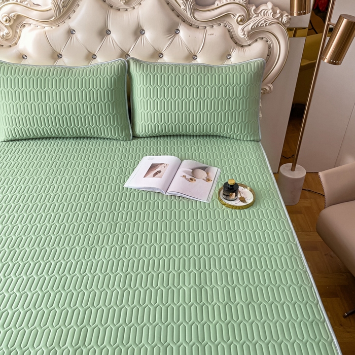 91家纺网 家纺一手货源 找家纺 默忆 2026新款凉感丝简约纯色乳胶凉席 荧光绿