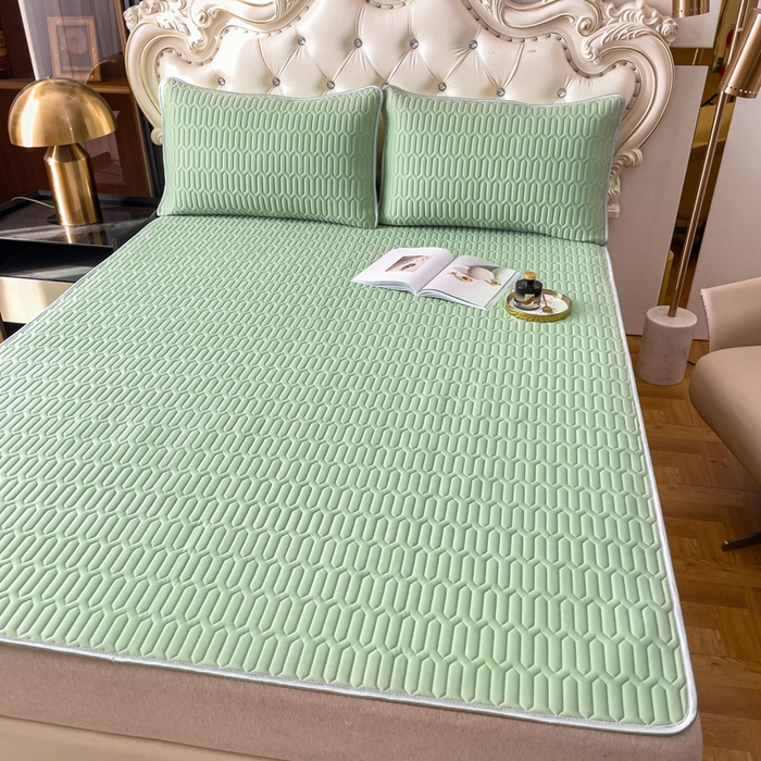 91家纺网 家纺一手货源 找家纺 默忆 2026新款凉感丝简约纯色乳胶凉席 荧光绿