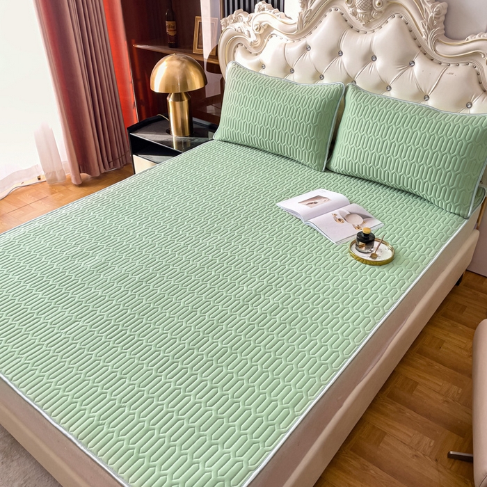 91家纺网 家纺一手货源 找家纺 默忆 2026新款凉感丝简约纯色乳胶凉席 荧光绿