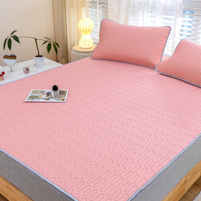 91家纺网 家纺一手货源 找家纺 默忆 2026新款凉感丝简约纯色乳胶凉席 藕粉