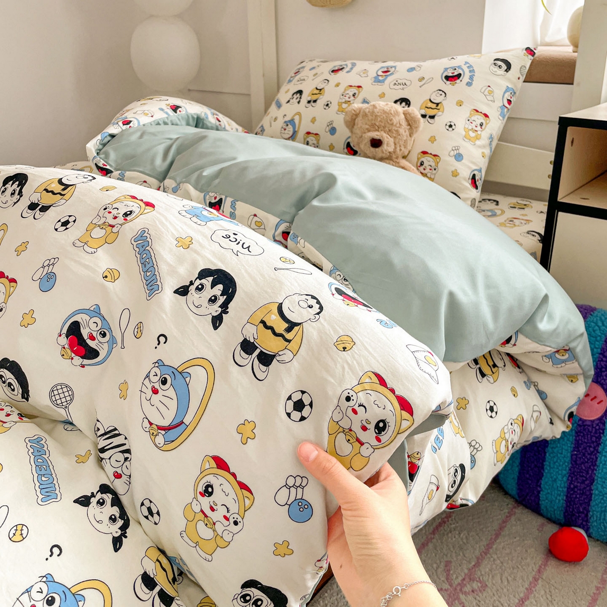 91家纺网 家纺一手货源 找家纺 纽缦家纺 2026新款A类水洗棉学生套件系列 萌萌小叮当