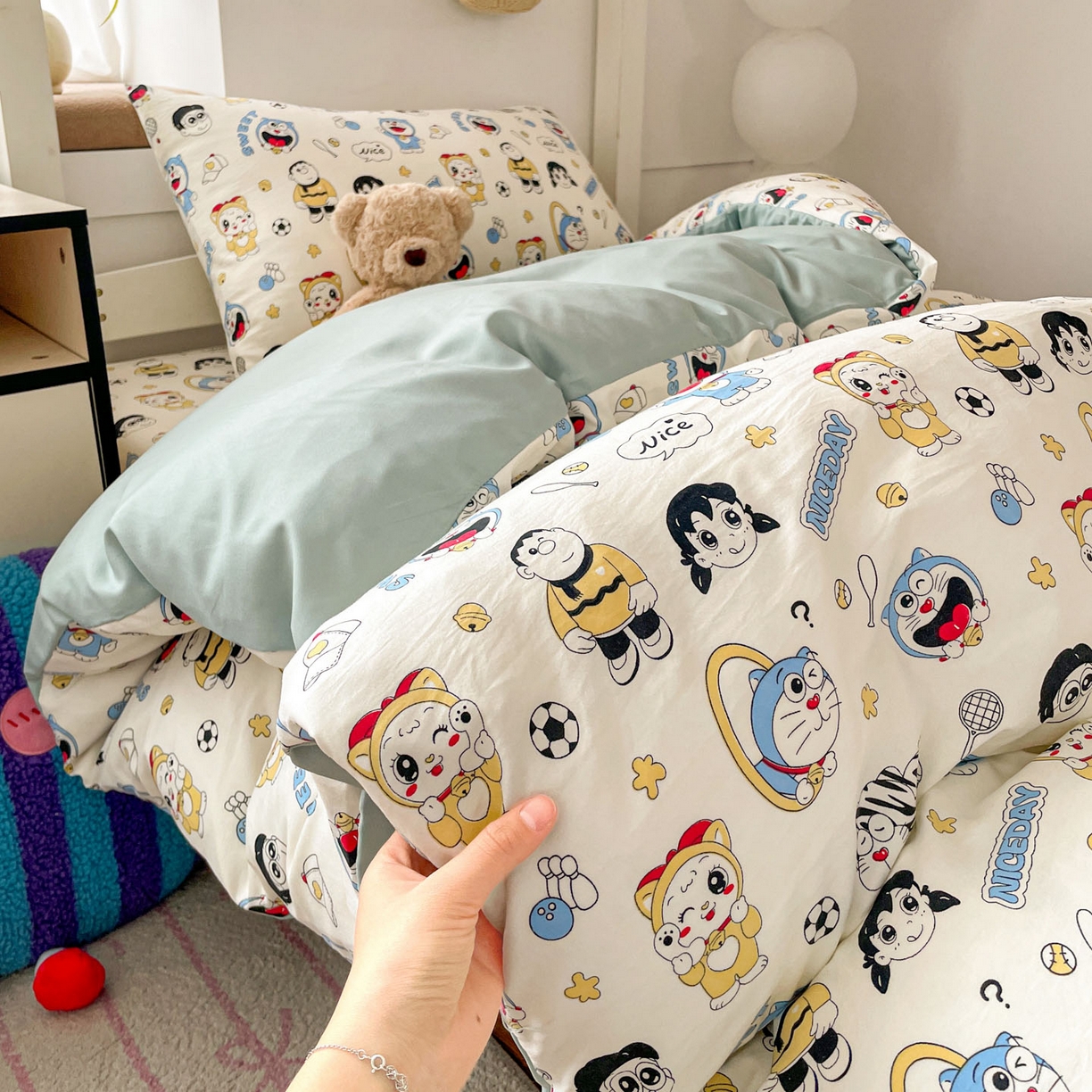 91家纺网 家纺一手货源 找家纺 纽缦家纺 2026新款A类水洗棉学生套件系列 萌萌小叮当