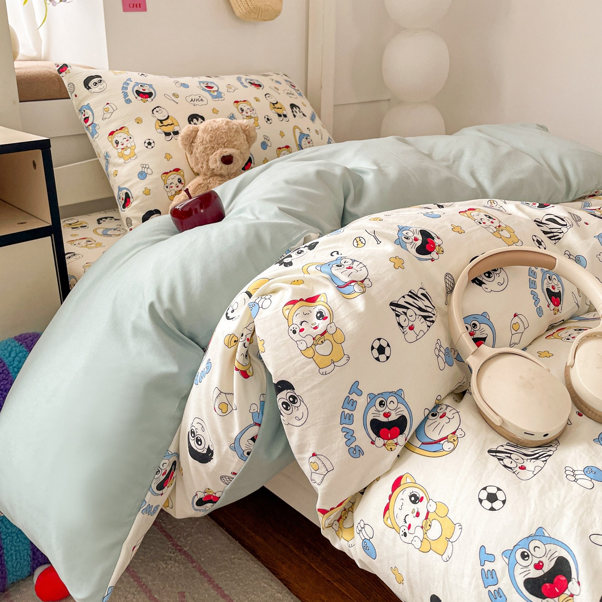 91家纺网 家纺一手货源 找家纺 纽缦家纺 2026新款A类水洗棉学生套件系列 萌萌小叮当