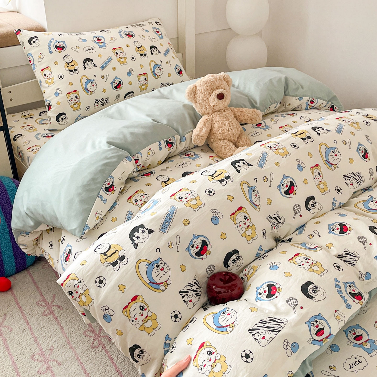 91家纺网 家纺一手货源 找家纺 纽缦家纺 2026新款A类水洗棉学生套件系列 萌萌小叮当