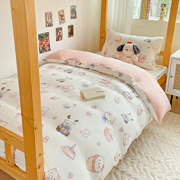 纽缦家纺 2026新款A类水洗棉学生套件系列 奶猫