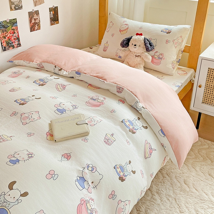 91家纺网 家纺一手货源 找家纺 纽缦家纺 2026新款A类水洗棉学生套件系列 奶猫