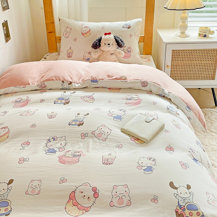 91家纺网 家纺一手货源 找家纺 纽缦家纺 2026新款A类水洗棉学生套件系列 奶猫