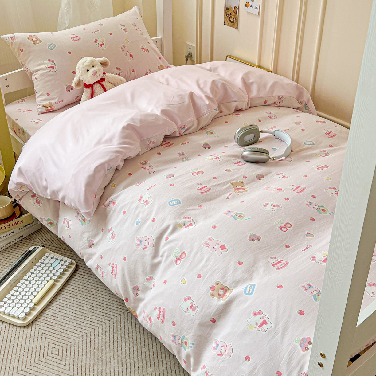 纽缦家纺 2026新款A类水洗棉学生套件系列 软糖猫