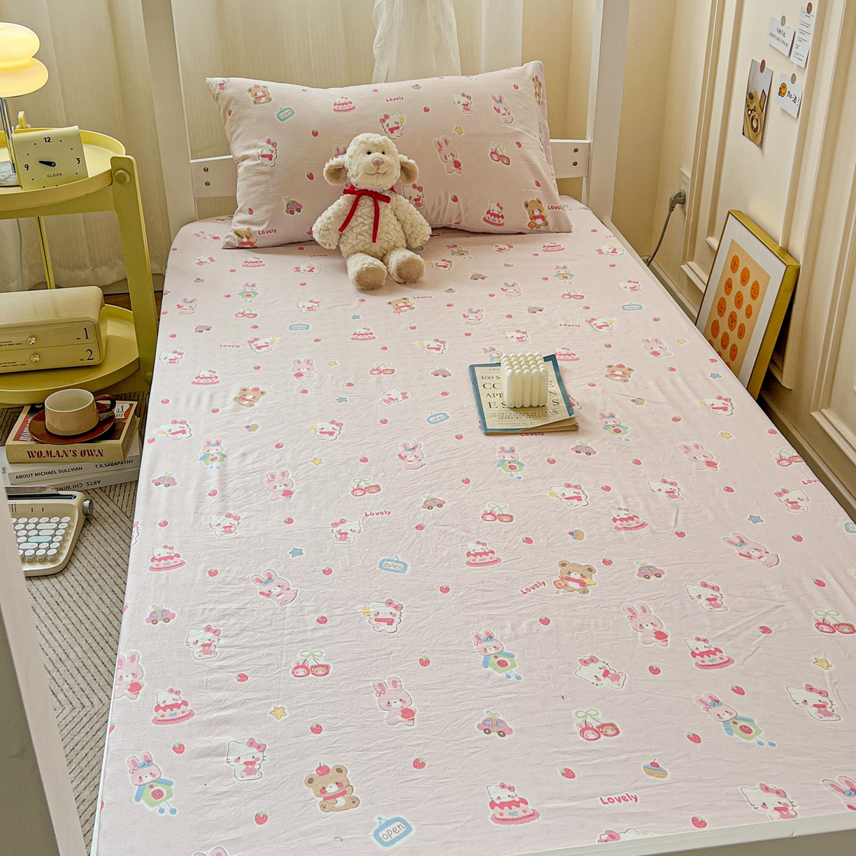 91家纺网 家纺一手货源 找家纺 纽缦家纺 2026新款A类水洗棉学生套件系列 软糖猫