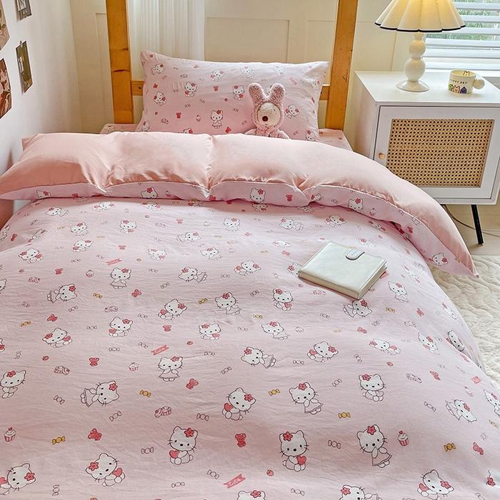 91家纺网 家纺一手货源 找家纺 纽缦家纺 2026新款A类水洗棉学生套件系列 糖果KT