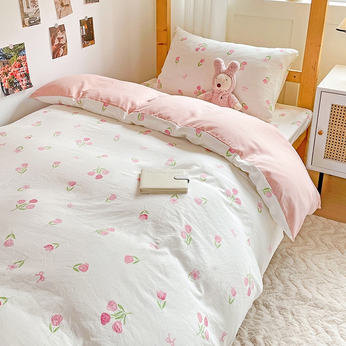 91家纺网 家纺一手货源 找家纺 纽缦家纺 2026新款A类水洗棉学生套件系列 甜酥少女