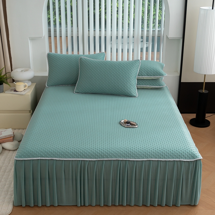 默忆 2026新款3DA类直播网红热款凉感丝冰豆豆三明治复合床裙款凉席三件套 果绿