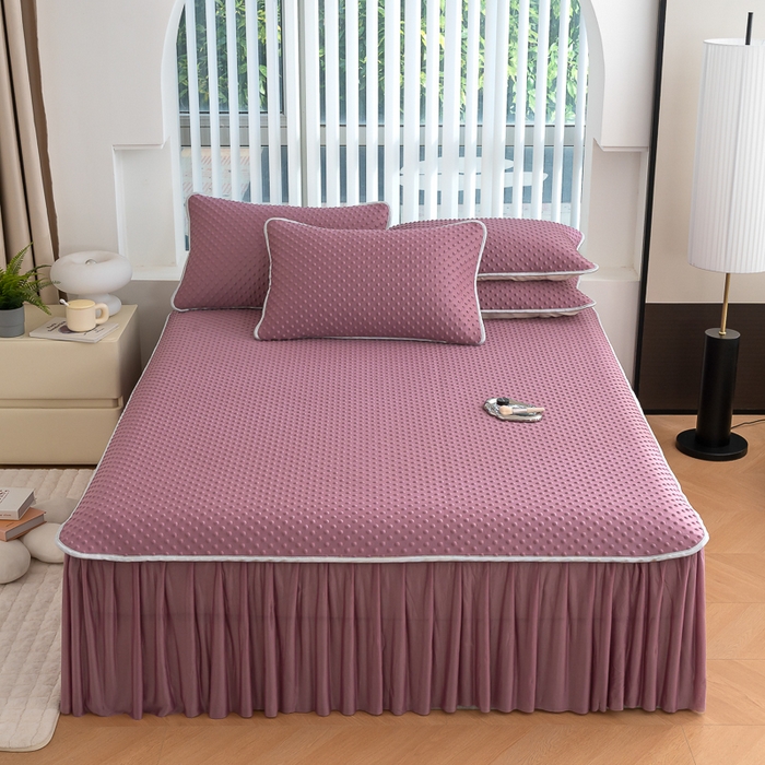 默忆 2026新款3DA类直播网红热款凉感丝冰豆豆三明治复合床裙款凉席三件套 香芋紫