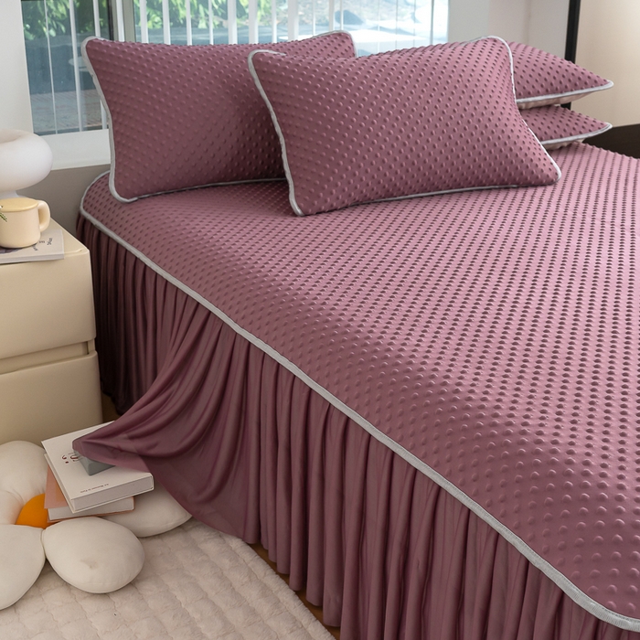 91家纺网 家纺一手货源 找家纺 默忆 2026新款3DA类直播网红热款凉感丝冰豆豆三明治复合床裙款凉席三件套 香芋紫