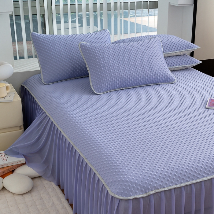 91家纺网 家纺一手货源 找家纺 默忆 2026新款3DA类直播网红热款凉感丝冰豆豆三明治复合床裙款凉席三件套 熏衣紫