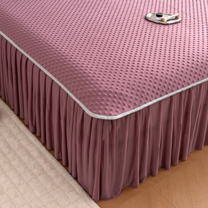 91家纺网 家纺一手货源 找家纺 默忆 2026新款3DA类直播网红热款凉感丝冰豆豆三明治复合床裙款凉席三件套 香芋紫