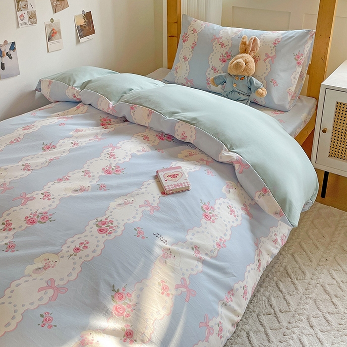 91家纺网 家纺一手货源 找家纺 纽缦家纺 2026新款A类水洗棉学生套件系列 甜雾予月