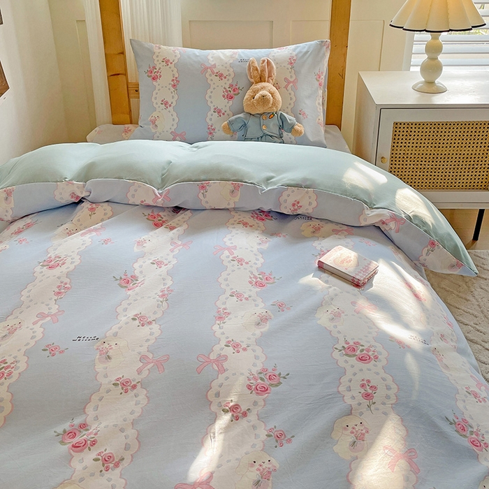 91家纺网 家纺一手货源 找家纺 纽缦家纺 2026新款A类水洗棉学生套件系列 甜雾予月