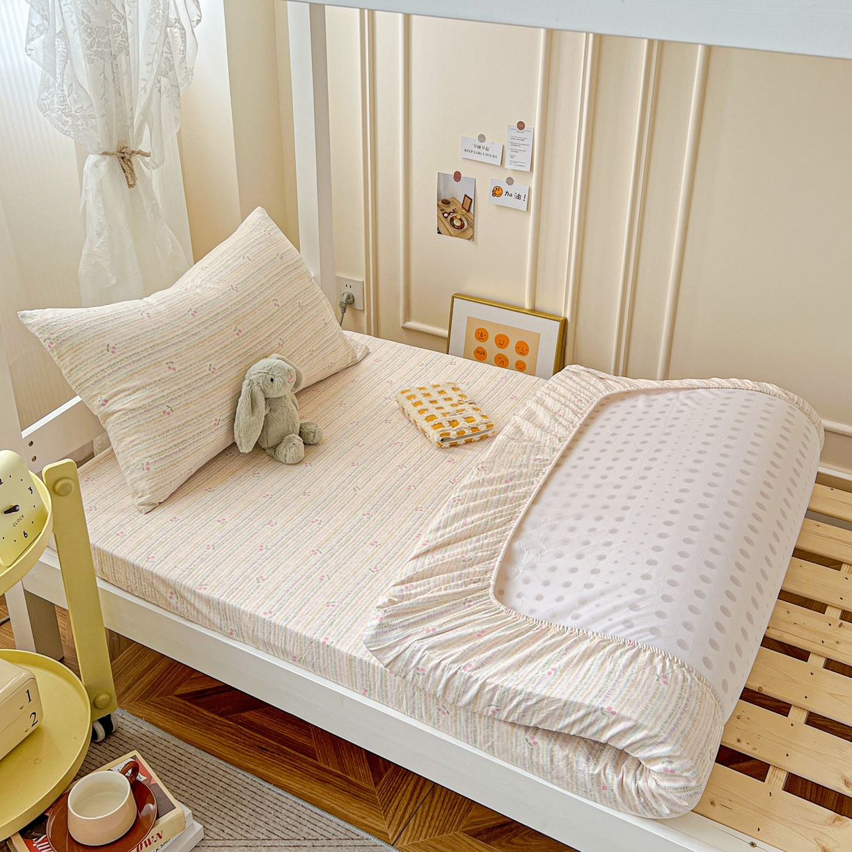 91家纺网 家纺一手货源 找家纺 纽缦家纺 2026新款A类水洗棉学生套件系列 甜樱恋曲