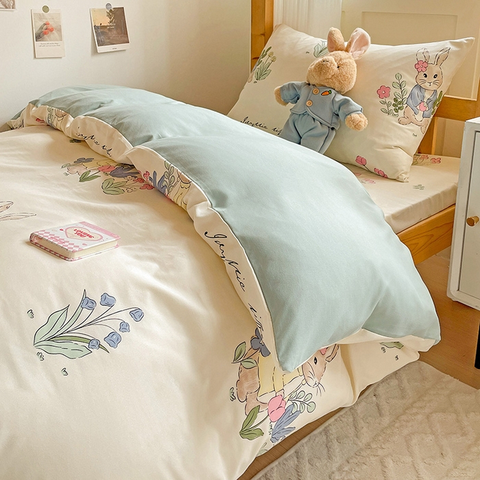 91家纺网 家纺一手货源 找家纺 纽缦家纺 2026新款A类水洗棉学生套件系列 兔sweet