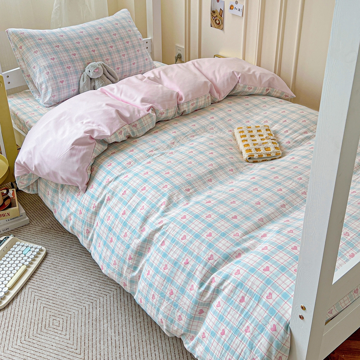 纽缦家纺 2026新款A类水洗棉学生套件系列 温暖粉心