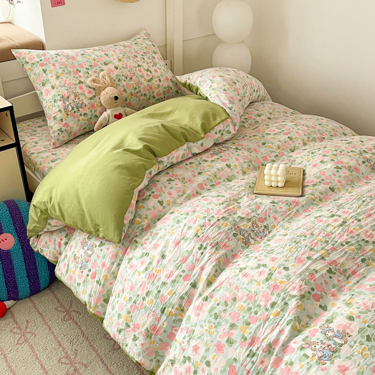 91家纺网 家纺一手货源 找家纺 纽缦家纺 2026新款A类水洗棉学生套件系列 小兔岛