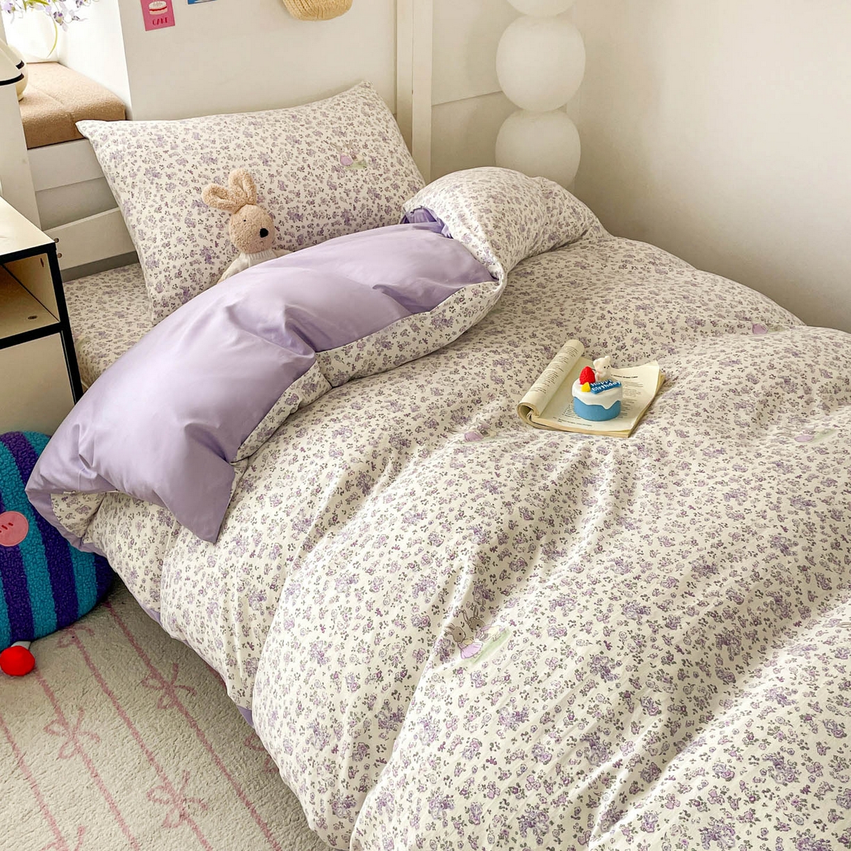 91家纺网 家纺一手货源 找家纺 纽缦家纺 2026新款A类水洗棉学生套件系列 小兔花漾