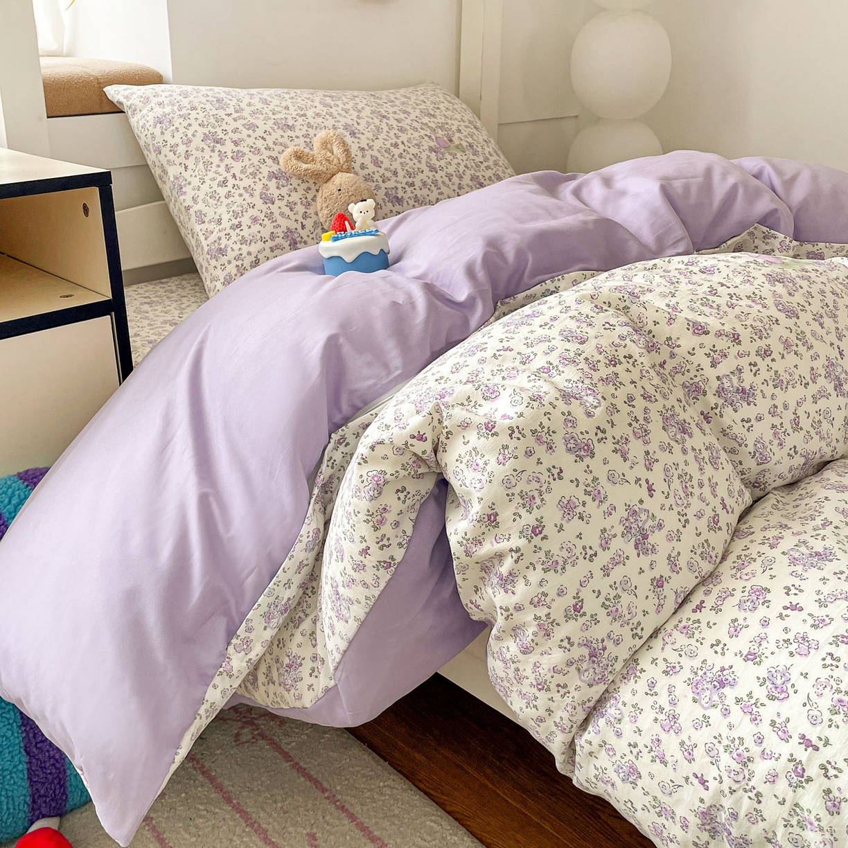 91家纺网 家纺一手货源 找家纺 纽缦家纺 2026新款A类水洗棉学生套件系列 小兔花漾