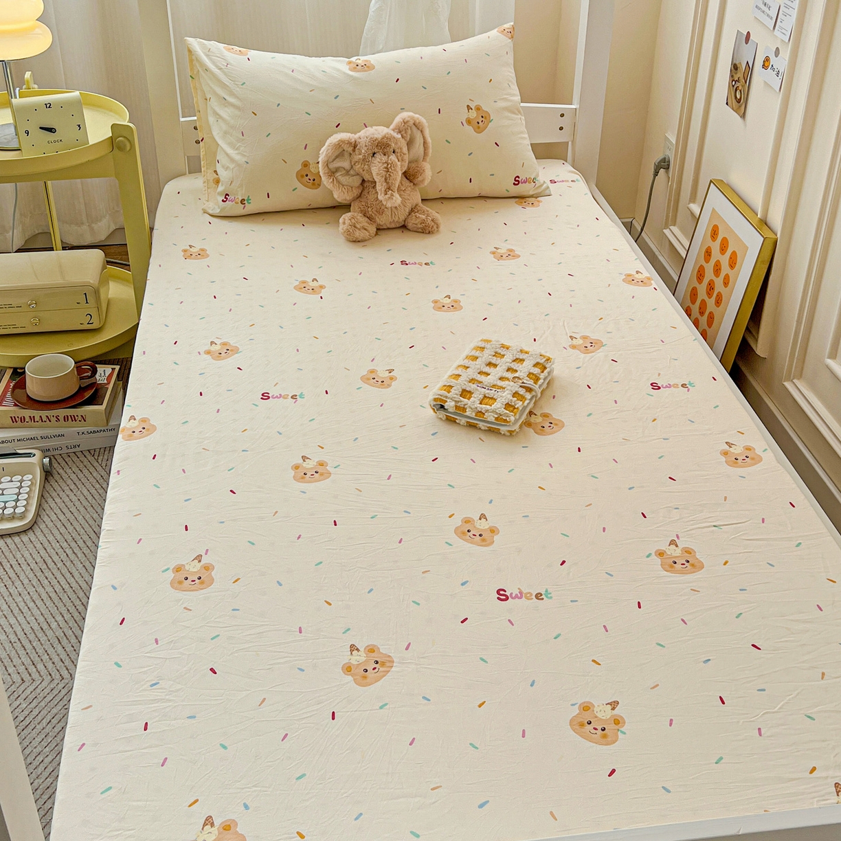 91家纺网 家纺一手货源 找家纺 纽缦家纺 2026新款A类水洗棉学生套件系列 小熊冰淇淋