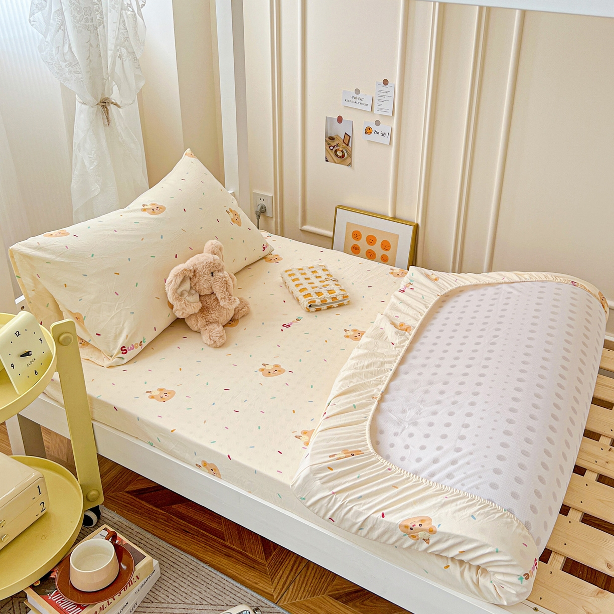 91家纺网 家纺一手货源 找家纺 纽缦家纺 2026新款A类水洗棉学生套件系列 小熊冰淇淋