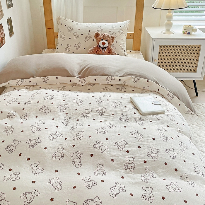 91家纺网 家纺一手货源 找家纺 纽缦家纺 2026新款A类水洗棉学生套件系列 小熊院长