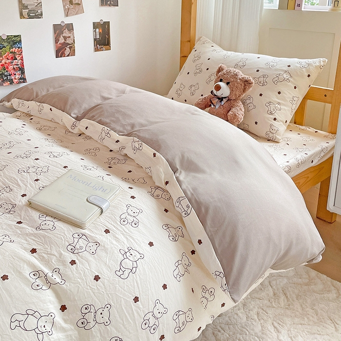 91家纺网 家纺一手货源 找家纺 纽缦家纺 2026新款A类水洗棉学生套件系列 小熊院长