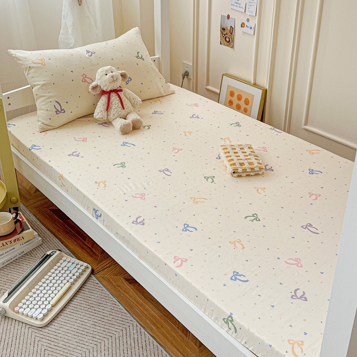 91家纺网 家纺一手货源 找家纺 纽缦家纺 2026新款A类水洗棉学生套件系列 星梦蝶结