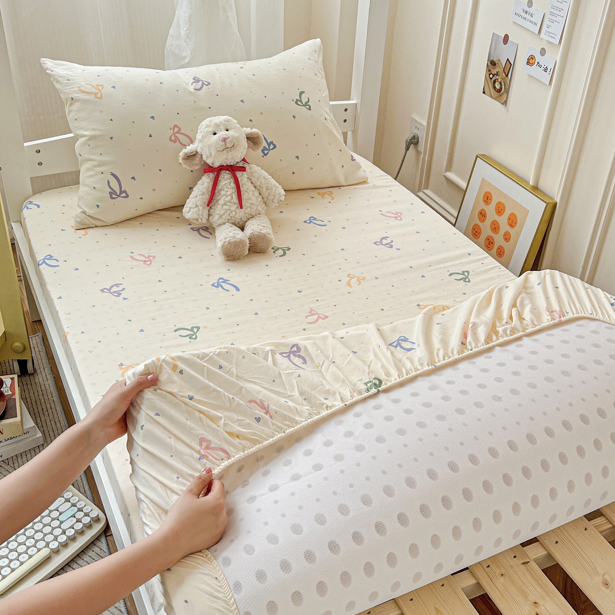 91家纺网 家纺一手货源 找家纺 纽缦家纺 2026新款A类水洗棉学生套件系列 星梦蝶结