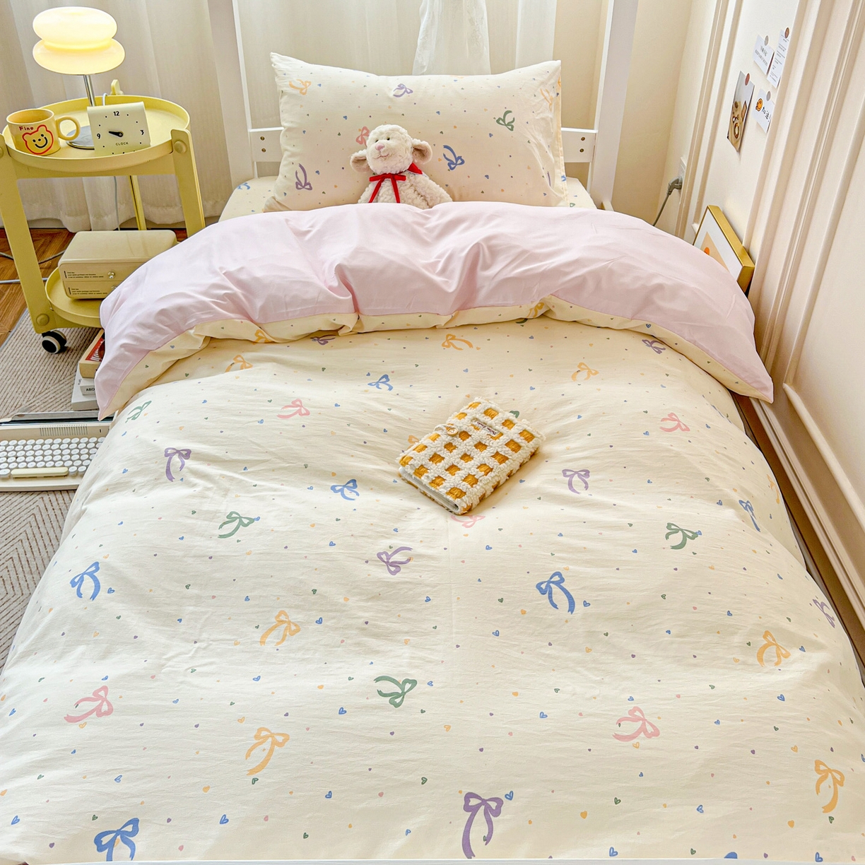 91家纺网 家纺一手货源 找家纺 纽缦家纺 2026新款A类水洗棉学生套件系列 星梦蝶结