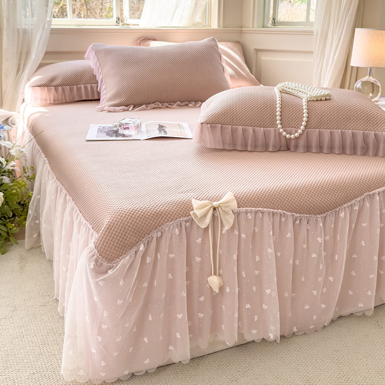 91家纺网 家纺一手货源 找家纺 （总）恋尚羽家纺 2026新款高分子PE凉泡泡大床裙凉感席波浪冰豆豆凉席席子三件套-小欢喜系列