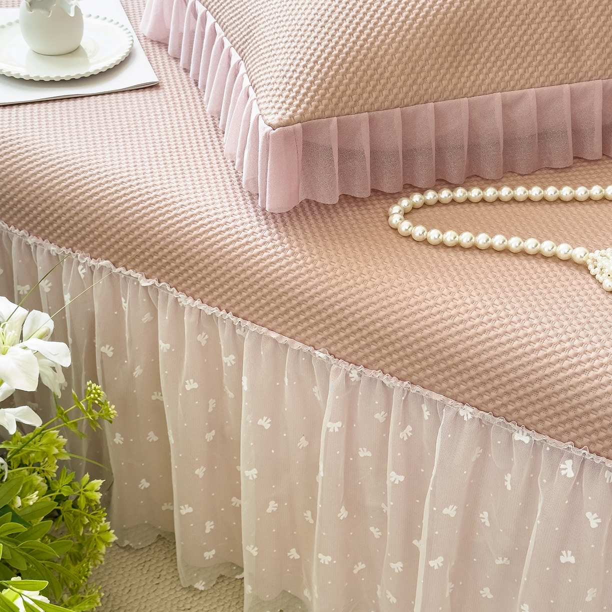 91家纺网 家纺一手货源 找家纺 （总）恋尚羽家纺 2026新款高分子PE凉泡泡大床裙凉感席波浪冰豆豆凉席席子三件套-小欢喜系列