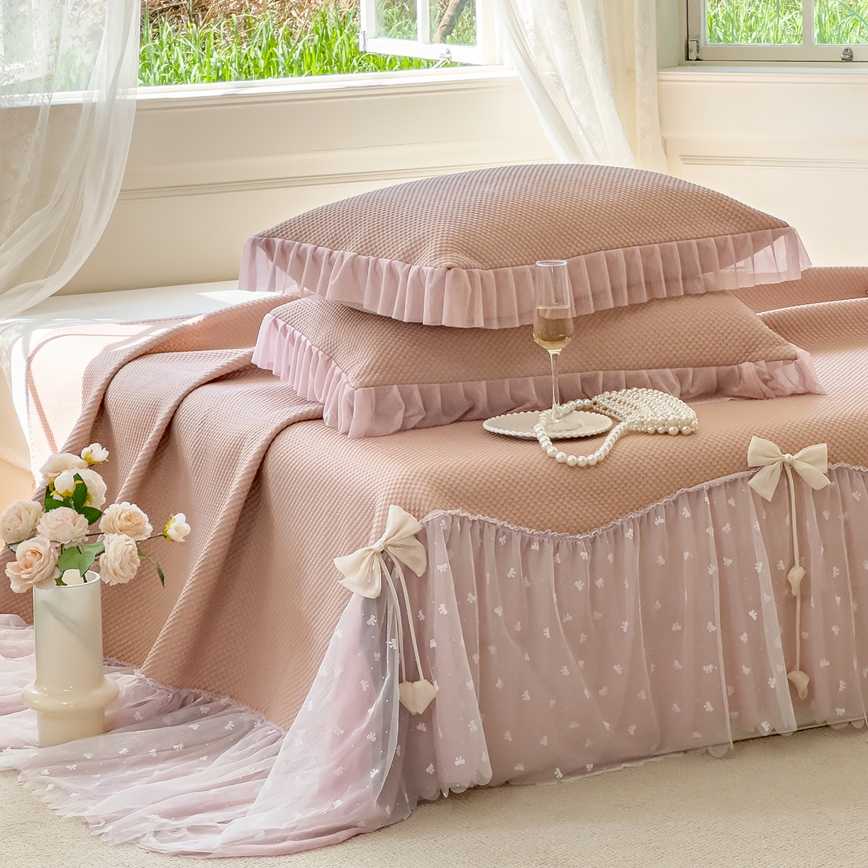 91家纺网 家纺一手货源 找家纺 （总）恋尚羽家纺 2026新款高分子PE凉泡泡大床裙凉感席波浪冰豆豆凉席席子三件套-小欢喜系列