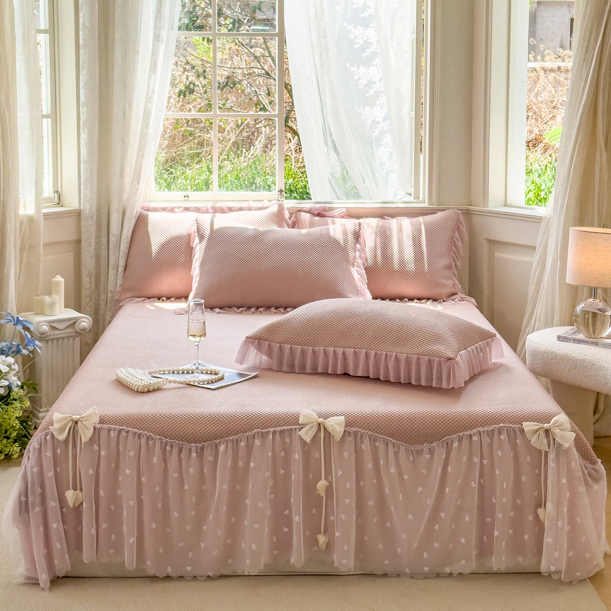 91家纺网 家纺一手货源 找家纺 恋尚羽家纺 2026新款高分子PE凉泡泡大床裙凉感席波浪冰豆豆凉席席子三件套-小欢喜系列 小欢喜-豆沙