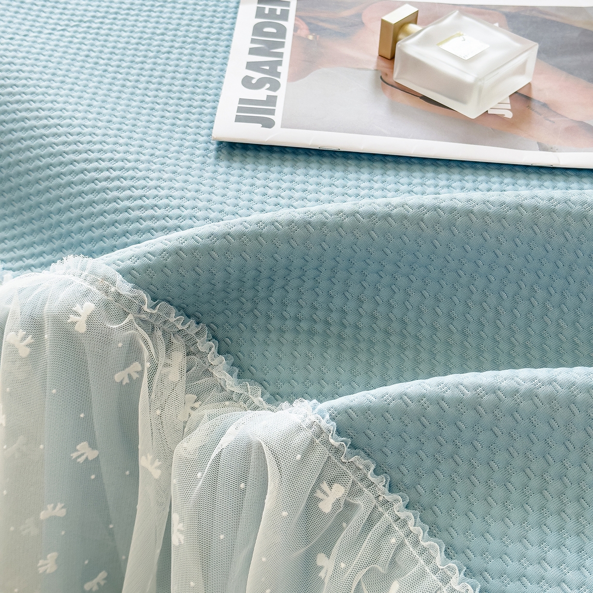 91家纺网 家纺一手货源 找家纺 恋尚羽家纺 2026新款高分子PE凉泡泡大床裙凉感席波浪冰豆豆凉席席子三件套-小欢喜系列 小欢喜-兰色