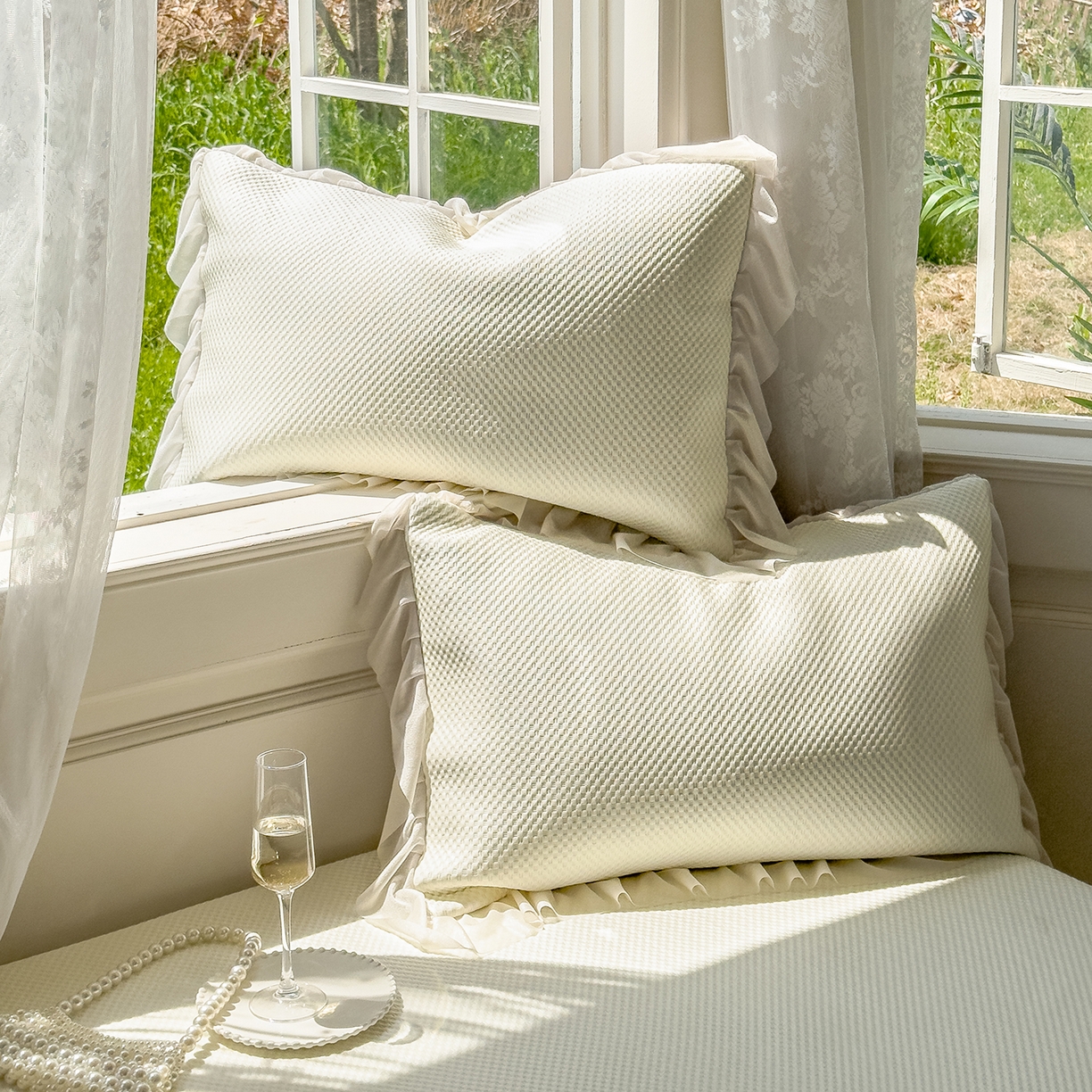 91家纺网 家纺一手货源 找家纺 恋尚羽家纺 2026新款高分子PE凉泡泡大床裙凉感席波浪冰豆豆凉席席子三件套-小欢喜系列 小欢喜-米白