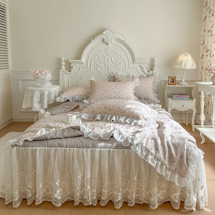 91家纺网 家纺一手货源 找家纺 （总）网红馆（ck家纺） 2026新款韩系巴黎纱印花床裙夏被四件套